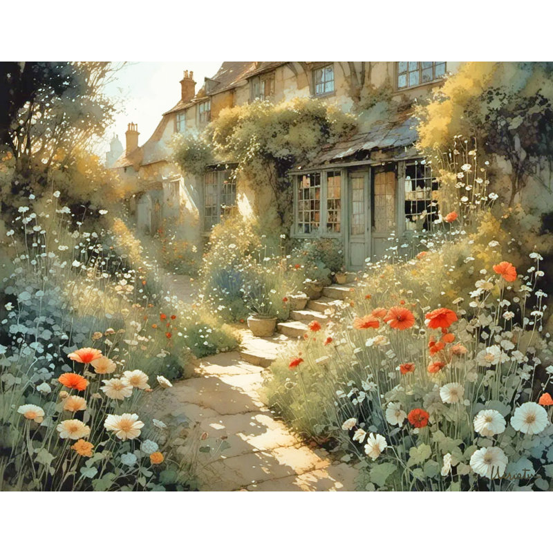 «Wildflower Cottage Path», art mural sur toile tendue, H 12 pi x l 16 pi