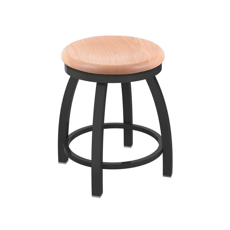 Tabouret de coiffeuse pivotant avec siège en bois 802 Misha, Noir froissé, Chêne naturel