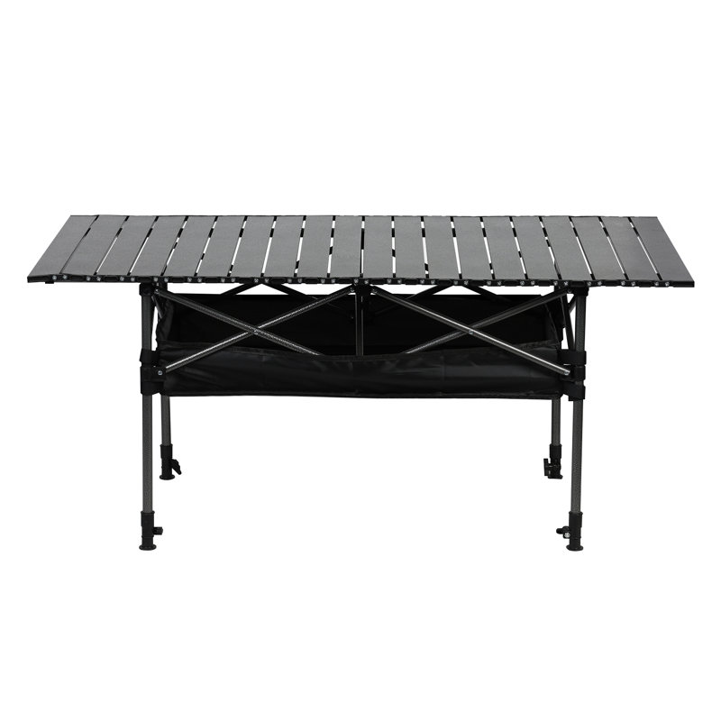 Adjustable Height Camping Table, Folding Portable Outdoor Table with Large Storage Organizer and Carrying Bag, Collapsible Picnic Table 120cm (L) x 55cm(W)