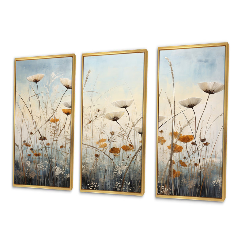 Ensemble de décoration murale Minimalisme Wildflower Wonderland I - Meadow, Cadre flottant doré, H 28 po x l 36 po x P 1 po