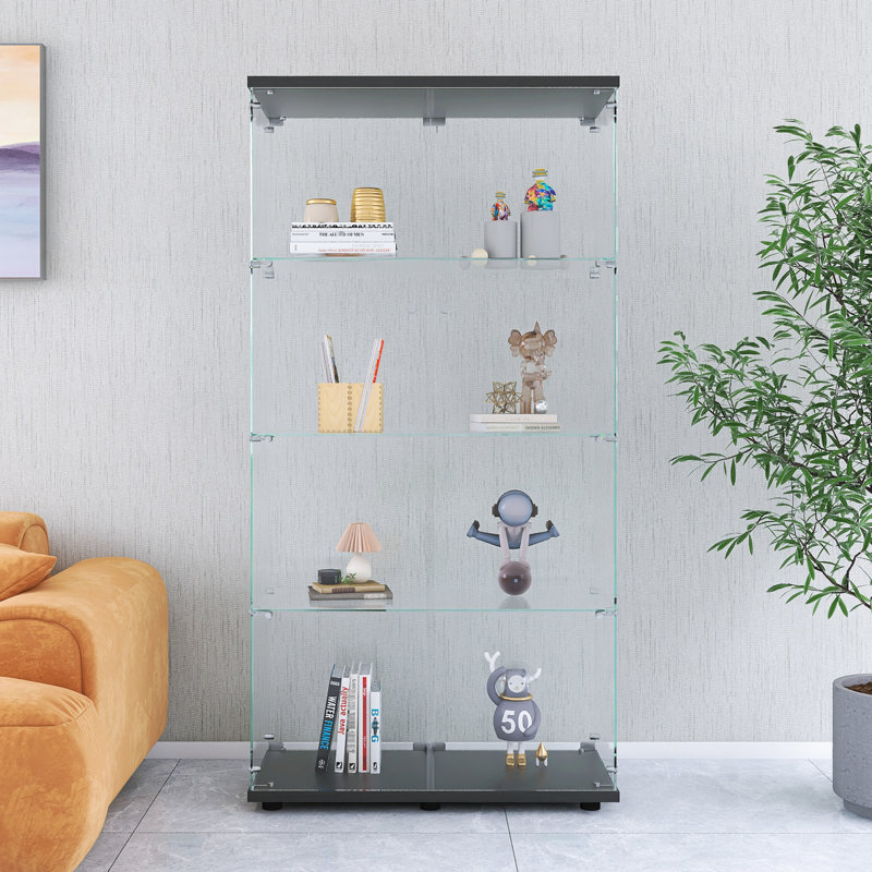 Vitrine en verre avec 4 tablettes et 2 portes, noire, 64,7 po x 31,7 po x 14,3 po pour le bureau de la chambre à coucher - Solution de rangement pratique Installation facile