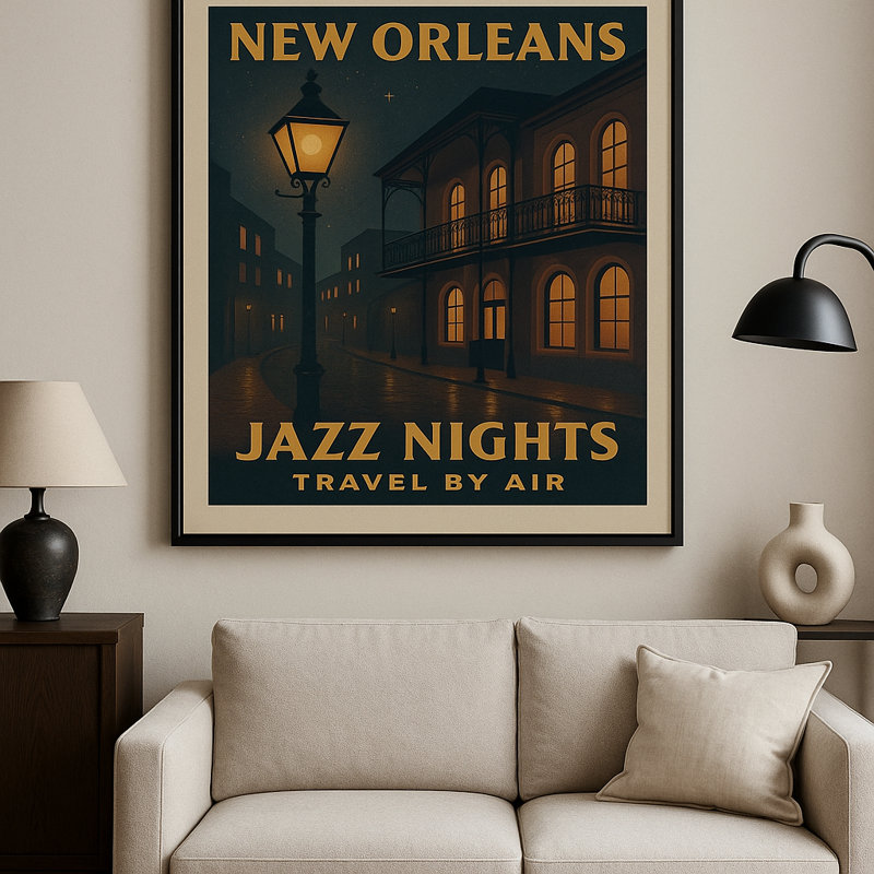 «Jazz Nights», art mural sur toile par Kasian Art Studio - cadre noir