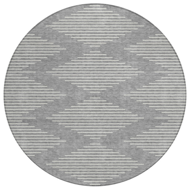 Tapis d'intérieur rond lavable à motif géométrique 8 pi gris et ivoire