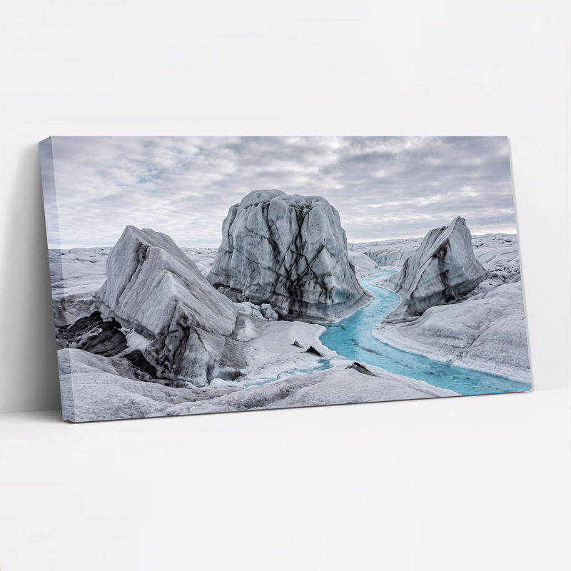 «Grey Glaciers And Bright Blue River In Snowy Landscape», art mural sur toile, L 40 po x H 20 po