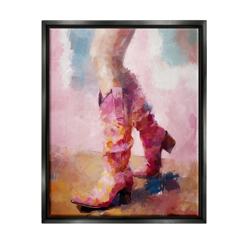 Ba-642 - Bottes de cow-boy roses abstraites flottantes encadrées sur toile par Ziwei Li, peinture