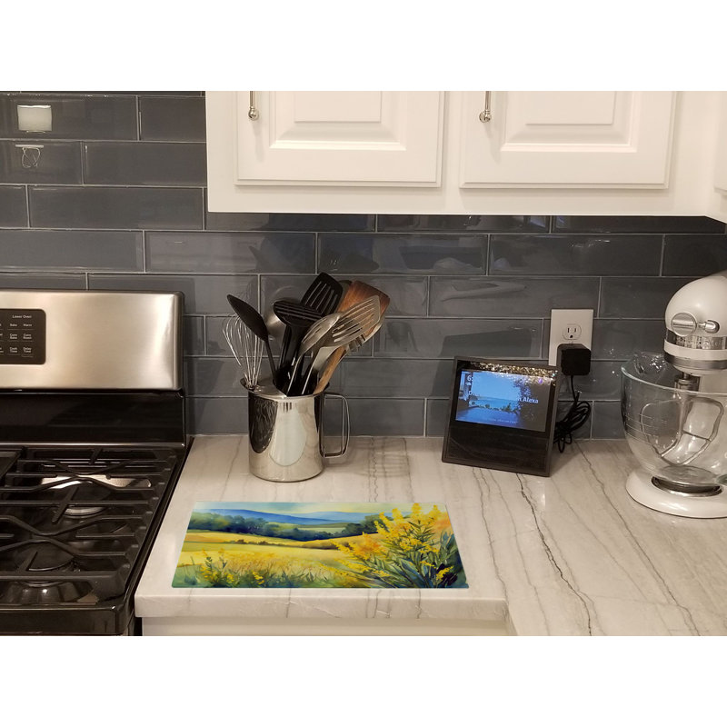 Kentucky Goldenrod in Watercolor Glass Cutting Board Large