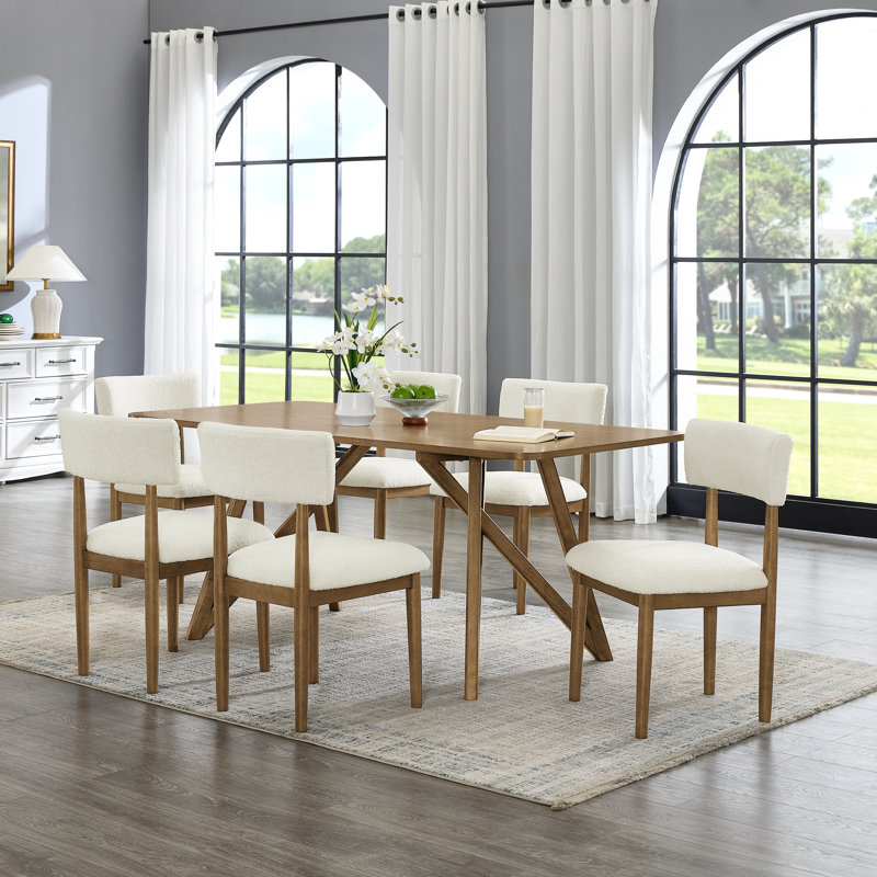 Axler Dining Set, Tripod-Cross Dining Table With Stylish Chairs, 7, Brown