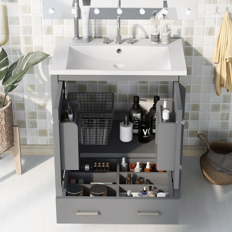 Meuble-lavabo gris 30 po avec lavabo simple et armoire encastrée Combo