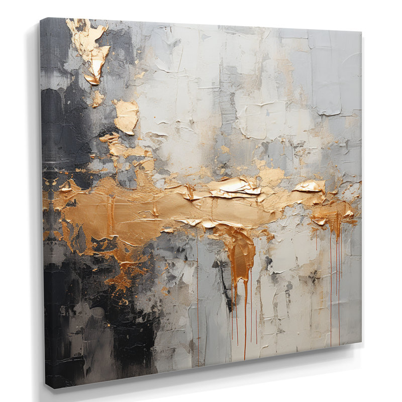 Opulence horizontale, blanc, gris, noir, or - art mural abstrait, 36" H x 36" W, Wrapped Canvas