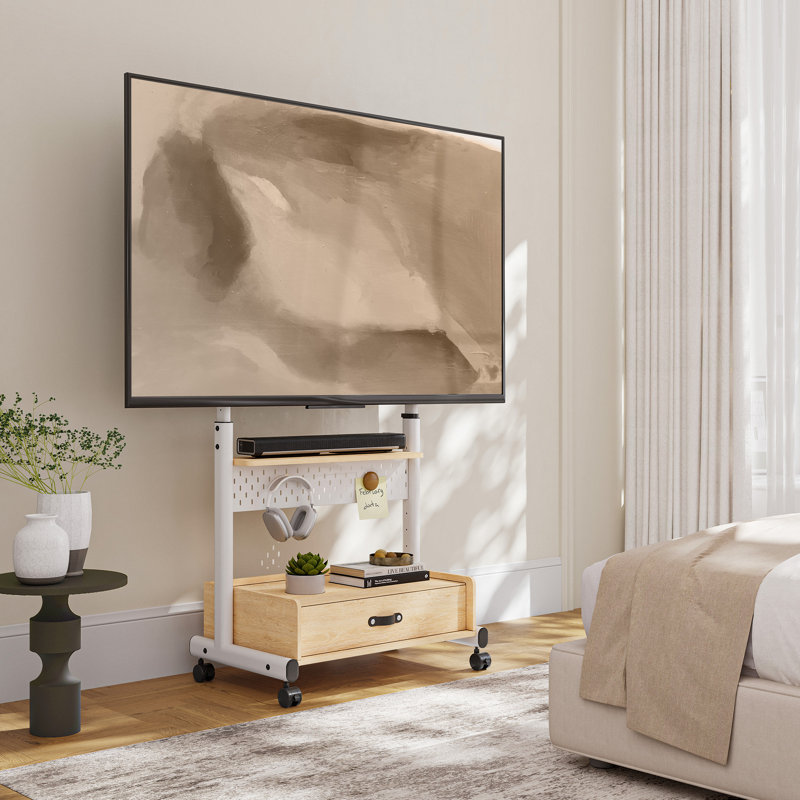 Meuble télé avec support de rangement mobile Charrisse, Blanc/naturel