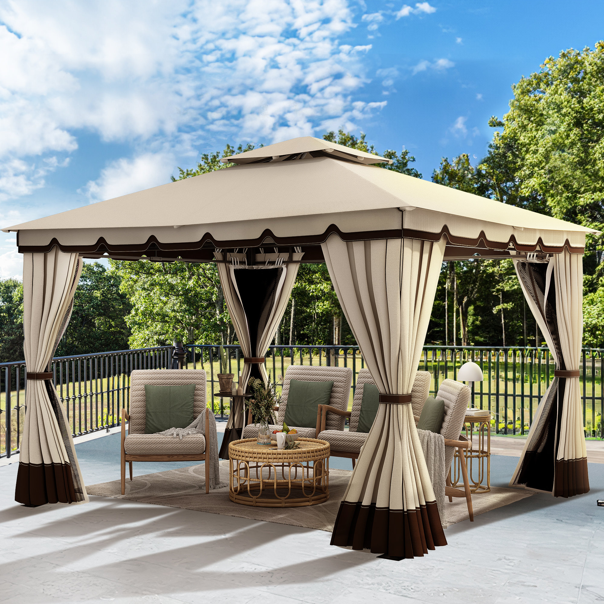 YITAHOME 10 Ft. W x 12 Ft. D Soft Roof Gazebos Steel Patio Gazebo