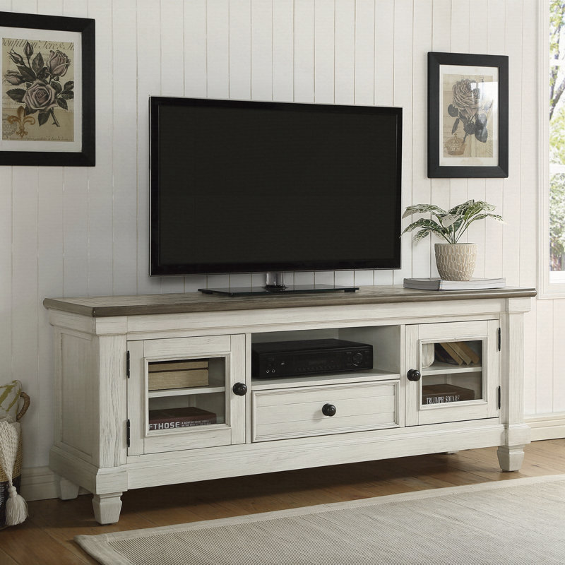TV Stand With Drawer Storage Cabinets Wooden Living Room Furniture, Coffee And TV Console Table, Antique White