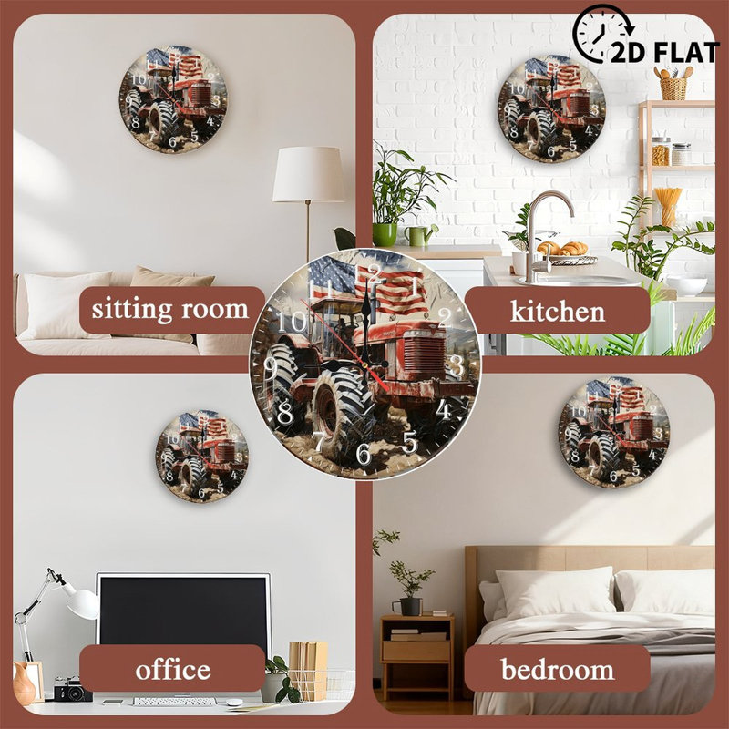 Horloge murale en bois 10 po, mouvement silencieux, à piles (piles AA non incluses), décor artistique, parfait pour les décorations