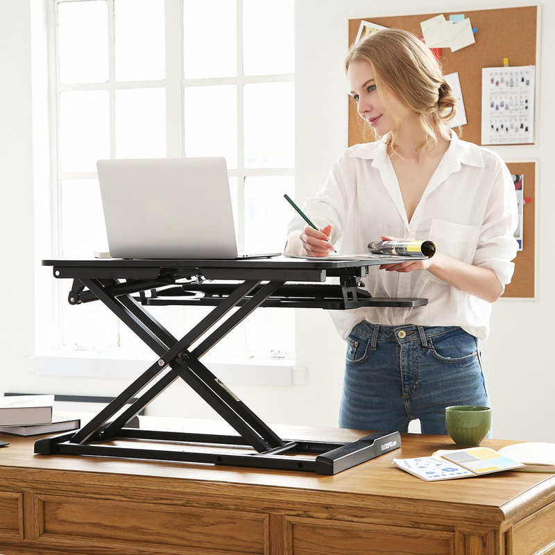 Desk Converter with Removable Keyboard Tray, Black, 19.7" H x 28.4" W x 16.3" D