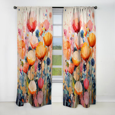 Coral Whimsical Botanical Wilds II - rideau occultant abstrait Botanicals - 1 panneaux