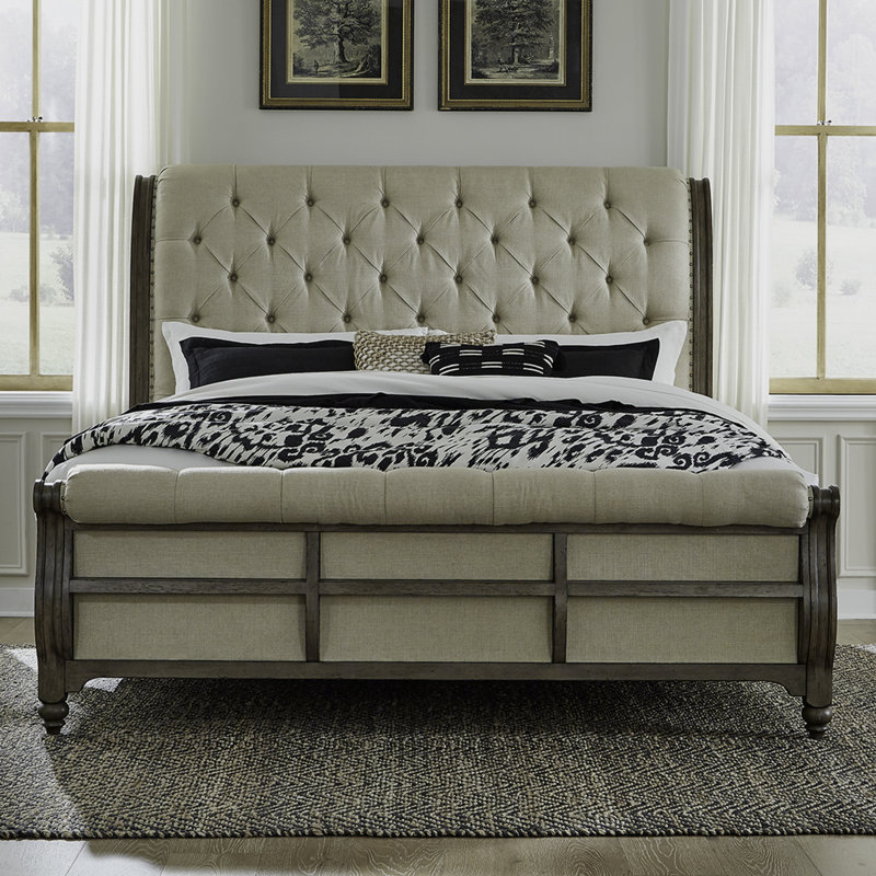Aisja King Sleigh Bed & Two Nightstands Bedroom Set, King, 2 Pcs: Bed, Nightstand