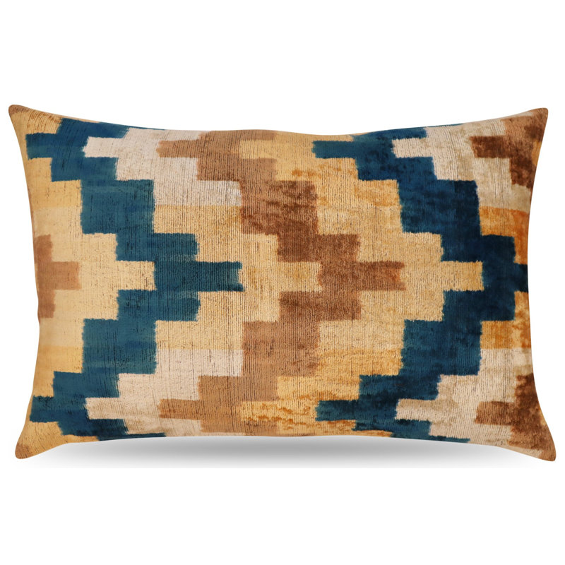 Chevron Feather Throw Pillow, Brown/Blue