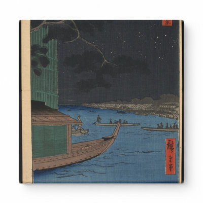 Pine of Success and Oumayagashi, Asakusa River (1857) — Square Canvas Wall Art