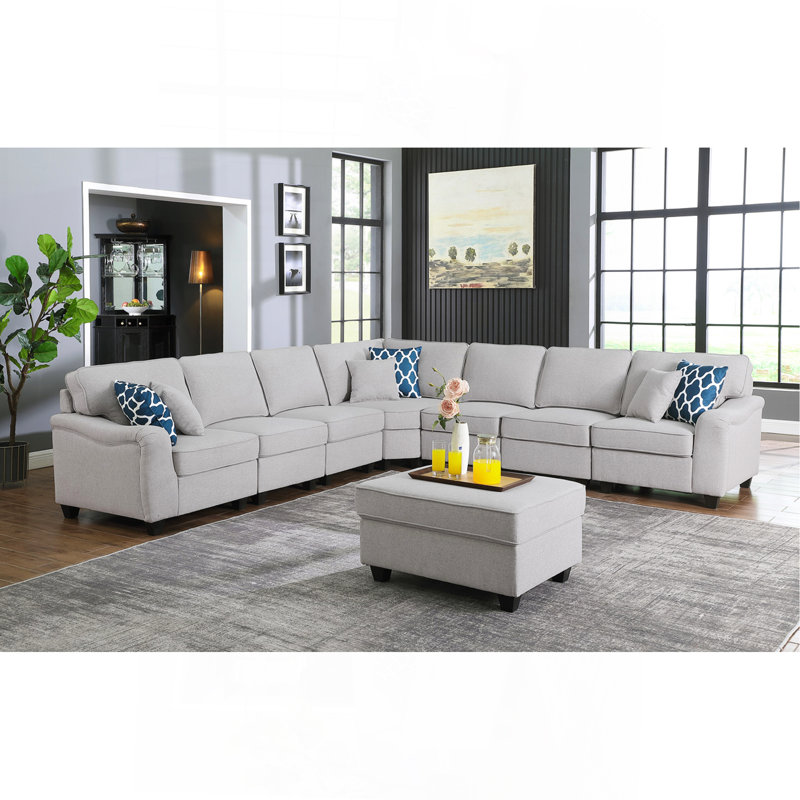 Canapé modulaire en L gris clair de 125 po avec repose-pieds modulaire en L 8 pièces