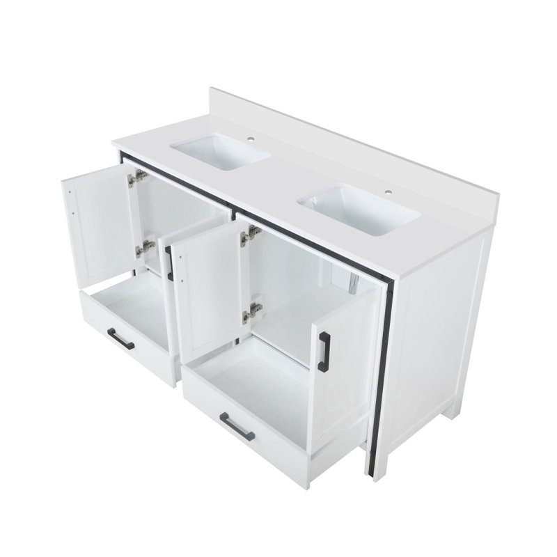 White Double Bath Vanity 60 In. W X 22 In. D, With White Quartz Top, White