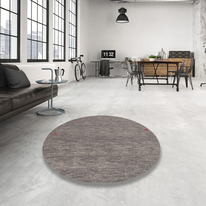 Tapis gris/rouge contemporain, Rond 8 pi