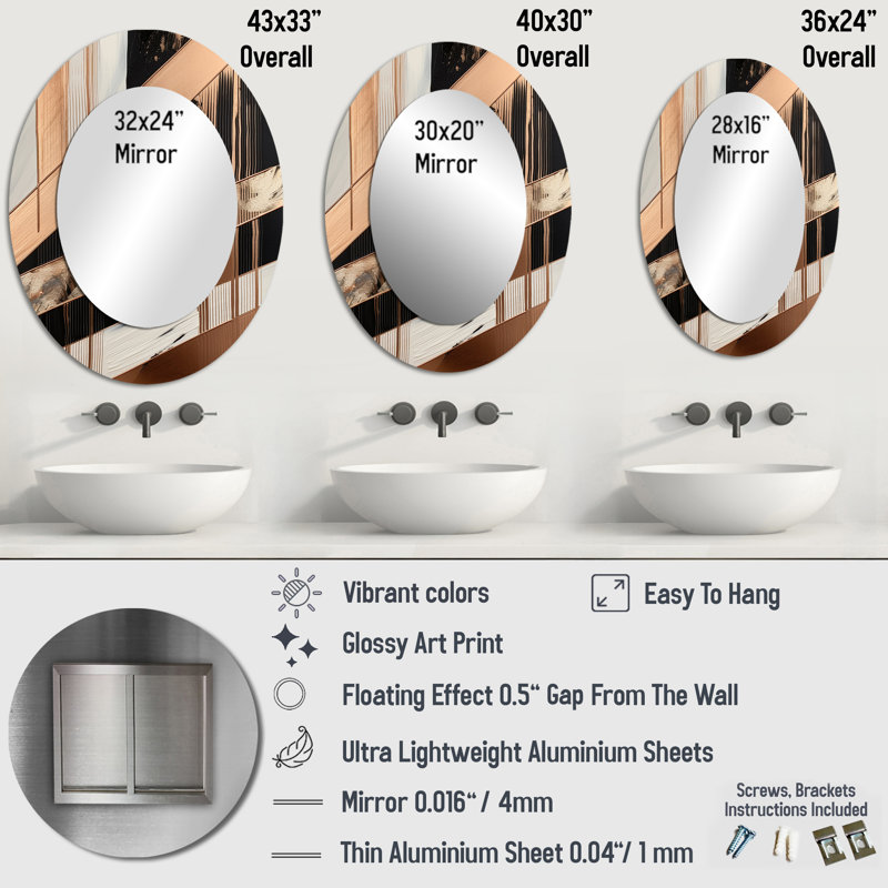 Rosegold Embracing Essence Of Lines III - Gold Modern Oval Wall Mirror, 40" x 30"