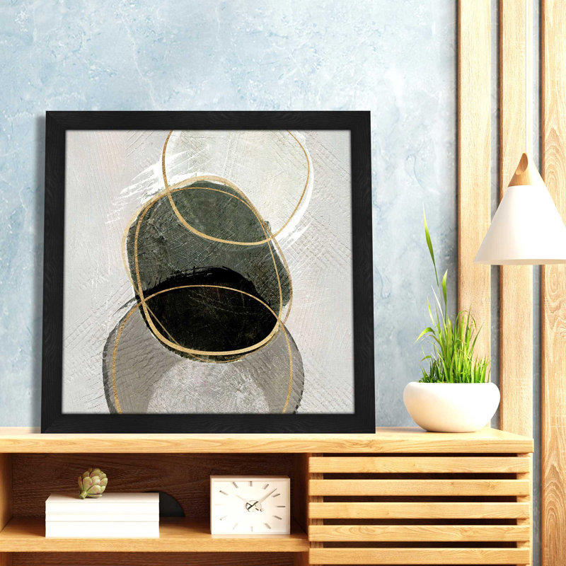 «River Rock I» par Susan Jill - Peinture, Cadre noir, L 31 po x H 31 po