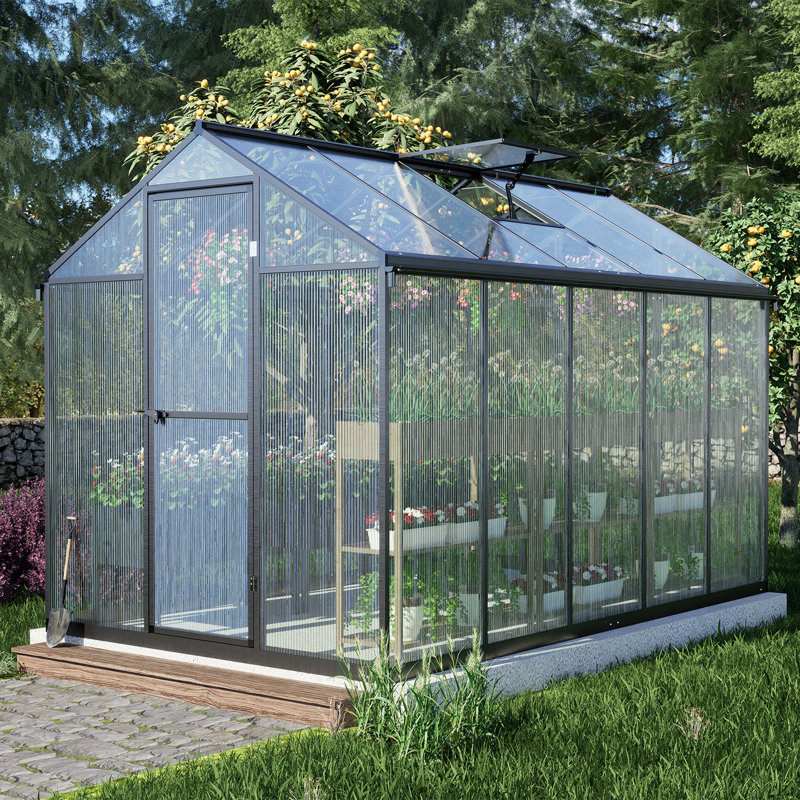 Serre en aluminium Aoodor avec panneaux en polycarbonate, Noir, noir, noir, noir, H 81 po x l 72 po x P 120 po