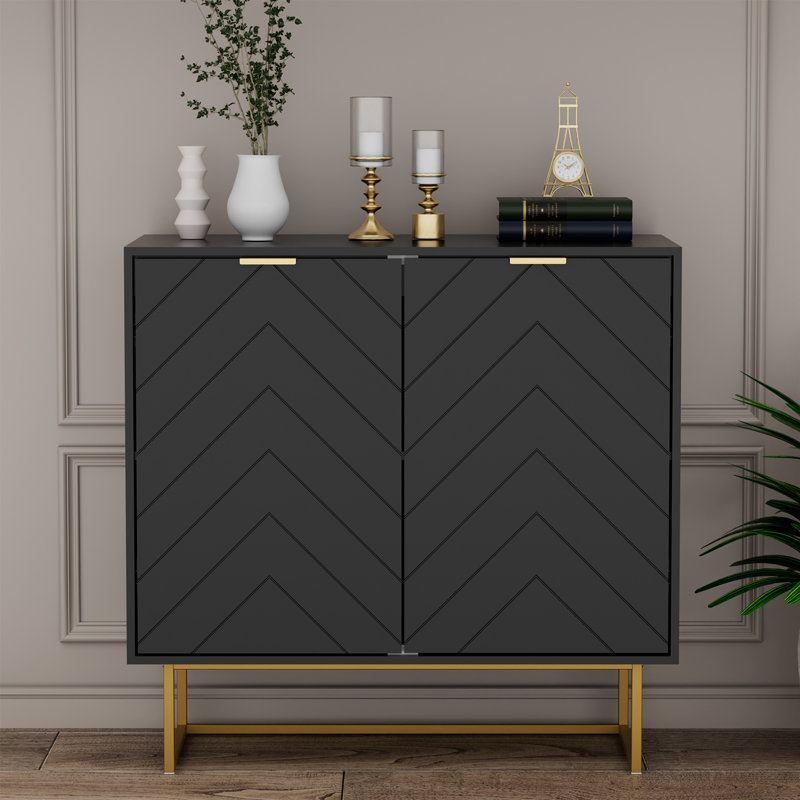 Laurens Manufactured Wood and Metal Accent Cabinet with Adjustable Shelves , Black