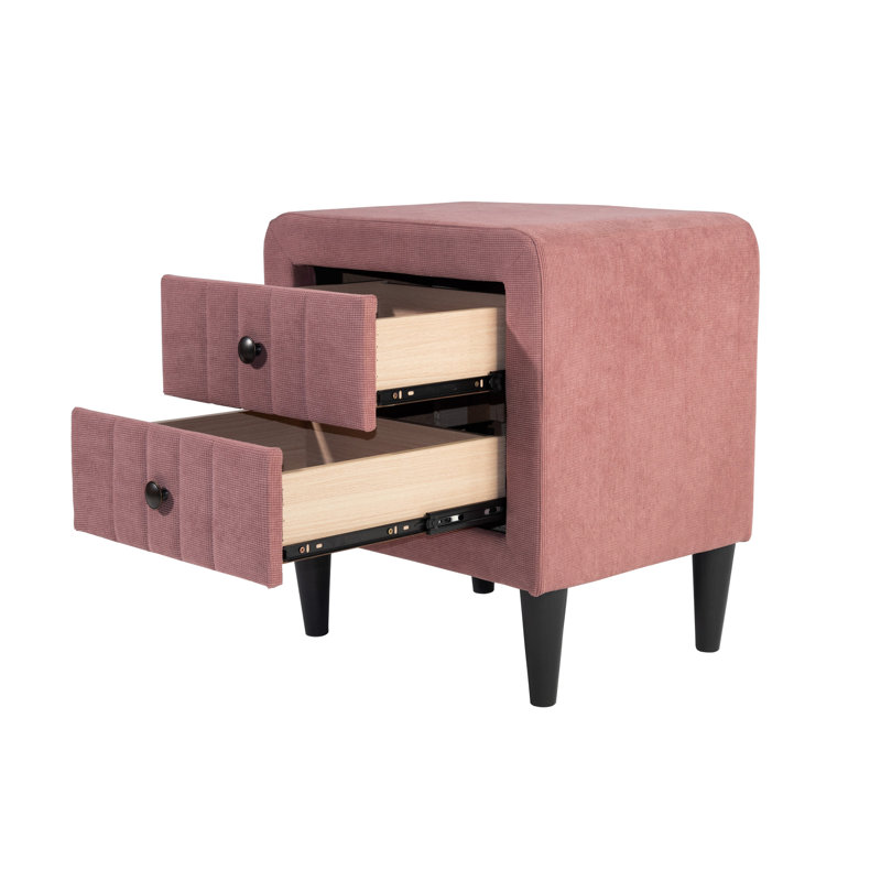 Ensemble de meubles de chambre 3 pièces comprenant un lit simple, des tables de chevet, une tête de lit capitonnée rose et un revêtement en tissu.