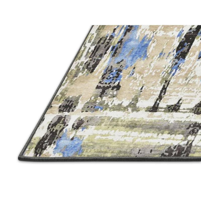 Tapis abstrait bleu / vert / beige, Rectangle 8 pi x 10 pi