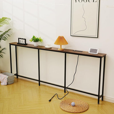 Narrow Console Table With Fast Charging Station, USB-C Ports, And AC Outlets, Behind Sofa Table For Living Room And Entryway