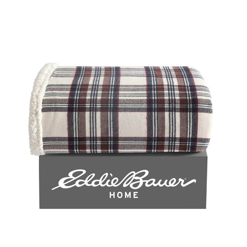 Brown Plaid Cotton Sherpa Reversible Throw Blanket