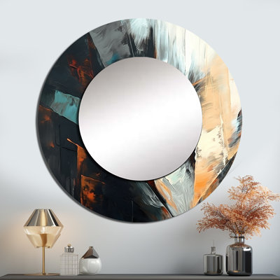 Patav orange et bleu Patav Abstract Mixed Colors II - miroir mural minimaliste, miroir décoratif rond bleu, impression d'art en métal