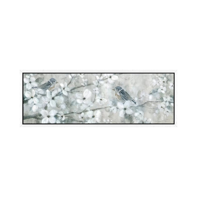 Welcoming Blossoms 1 Piece Painting on Canvas, 30.48 cm H x 91.44 cm W, White Framed