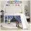 Lit mezzanine simple en métal avec glissade, rideau d'espace et bannière Pennant Jack