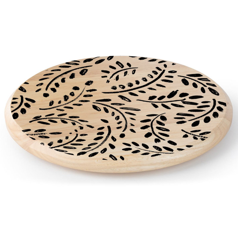 CounterArt Black Leaves Wood Lazy Susan Turntable