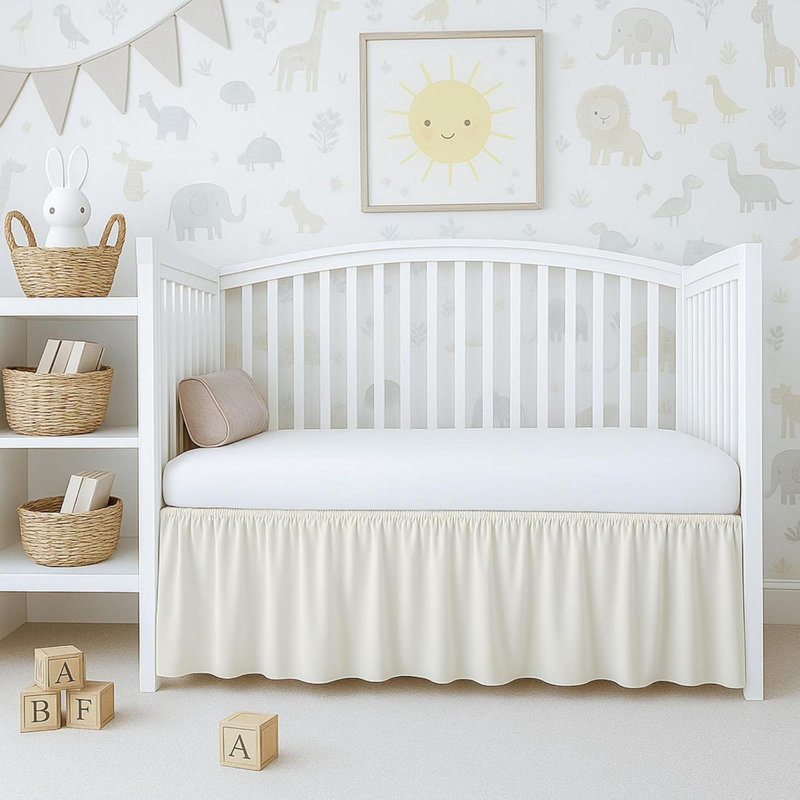 Jupe de lit de bébé ivoire à volants, 100% coton naturel, jupe de lit de bébé pour lit de bébé, douce et durable, compatible avec les lits de bébé standard