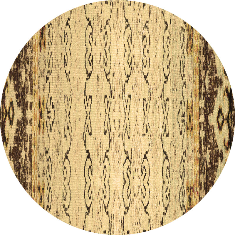 Tapis contemporains brun lavable à la machine 2577, Rond 4 pi