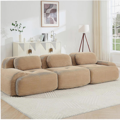 Canapé 3 places haut de gammeCorps en tissu modulaire multi-combinaison anti-dérapant sans assemblage accoudoirs incurvés support ergonomique éponge à haute résilience pour les chambres à coucher, chameau