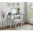 Silver Transitional Vanity Set With Stool, Mirror, And Storage Drawers For Bedroom | Gift Idea-1659947831