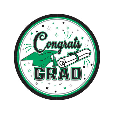 Assiettes en papier Green Congrats Grad, 7 po, 18 assiettes / paquet