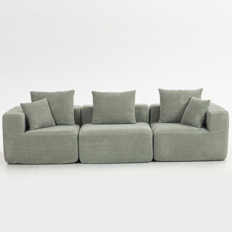 Canapé modulaire modulaire à 3 places, canapé à assise profonde entièrement en mousse avec chenille texturée moelleuse, installation compressée et installation sans outils, conception à profil bas pour les petits espaces, l 111 po x P 37 po x H 23,6 po