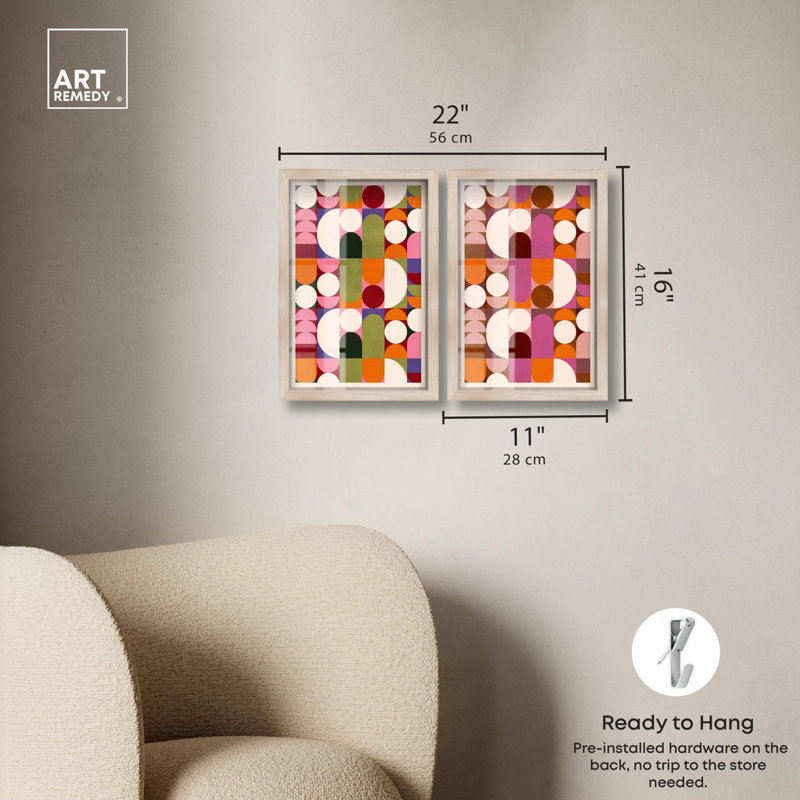 Bauhaus Harmony Duo Shadowbox Print Modern Abstract Art Set by Art Remedy, Black Frame, 10 x 15, H 16 po x l 11 po