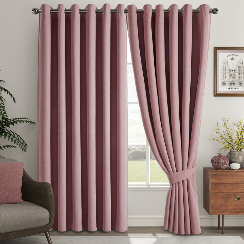 Linen Blend Blackout Curtain Panel Pair, Blush, 168cm Width x 183cm Drop