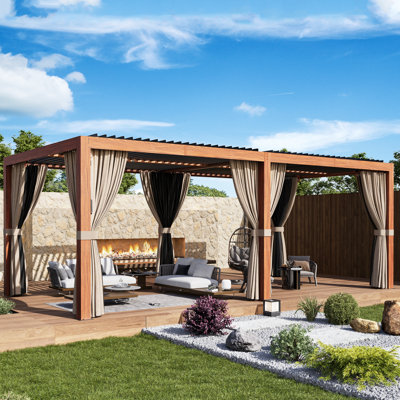 Aurora 10‘ X 20'  Louvered Pergola With Adjustable Double -Layer Lovers,Built-In Gutter System And USB Charging Socket,Mosquito Netting And Curtains