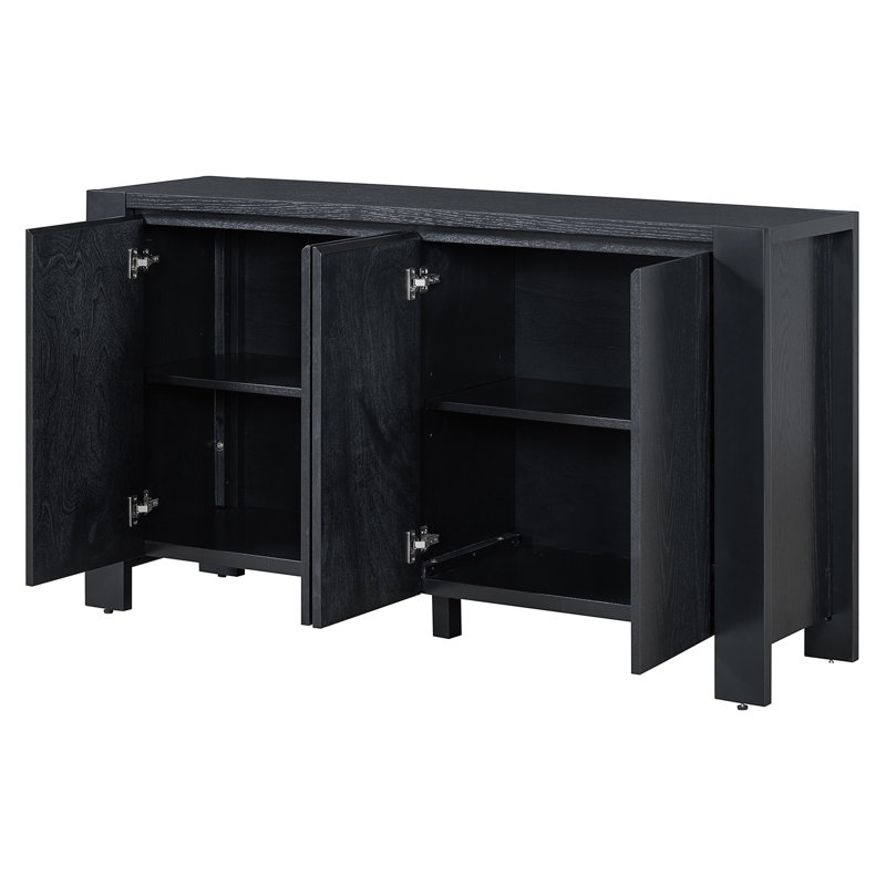 Armoire de rangement en bois avec 4 portes et tablettes réglables, Noir, noir, noir, noir