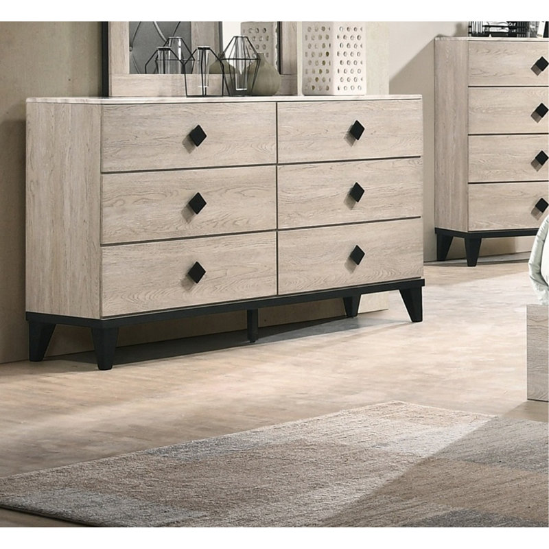 Meuble de chambre à coucher de style moderne avec commode 1 pièce et tiroirs 6X tiroirs, Crème