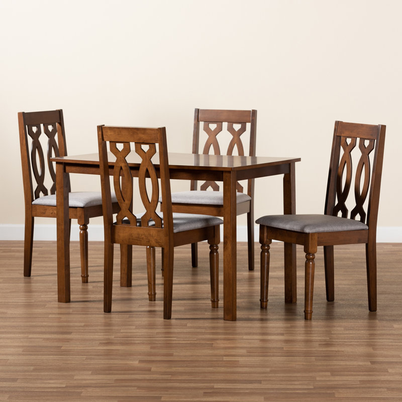 Emond 5-Pc Dining Set in Grey Fabric and Walnut Finished Wood, 38.6'' H X 18.7'' W X 19.3'' D