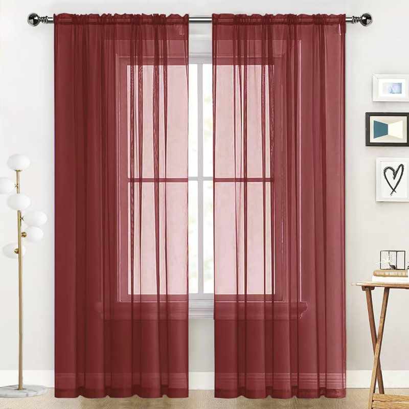 2 pièces de rideau de gaze transparent, Rouge